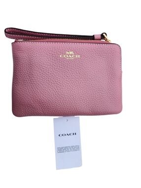 Coach Pebbled Leather Corner Zip Wristlet